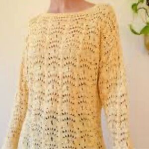 Chico’s Open Knit Crochet Sweater Top – Size 1 (Yellow/Beige) size M